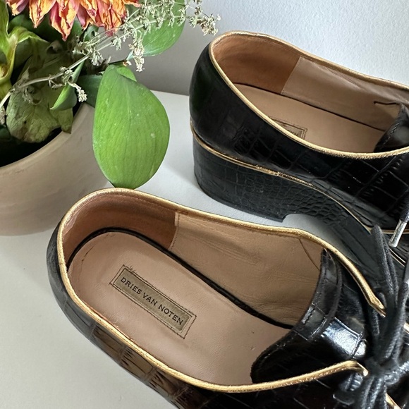 Dries Van Noten black & gold platform leather Oxford shoes - size 39 / US 8 - Picture 6 of 10
